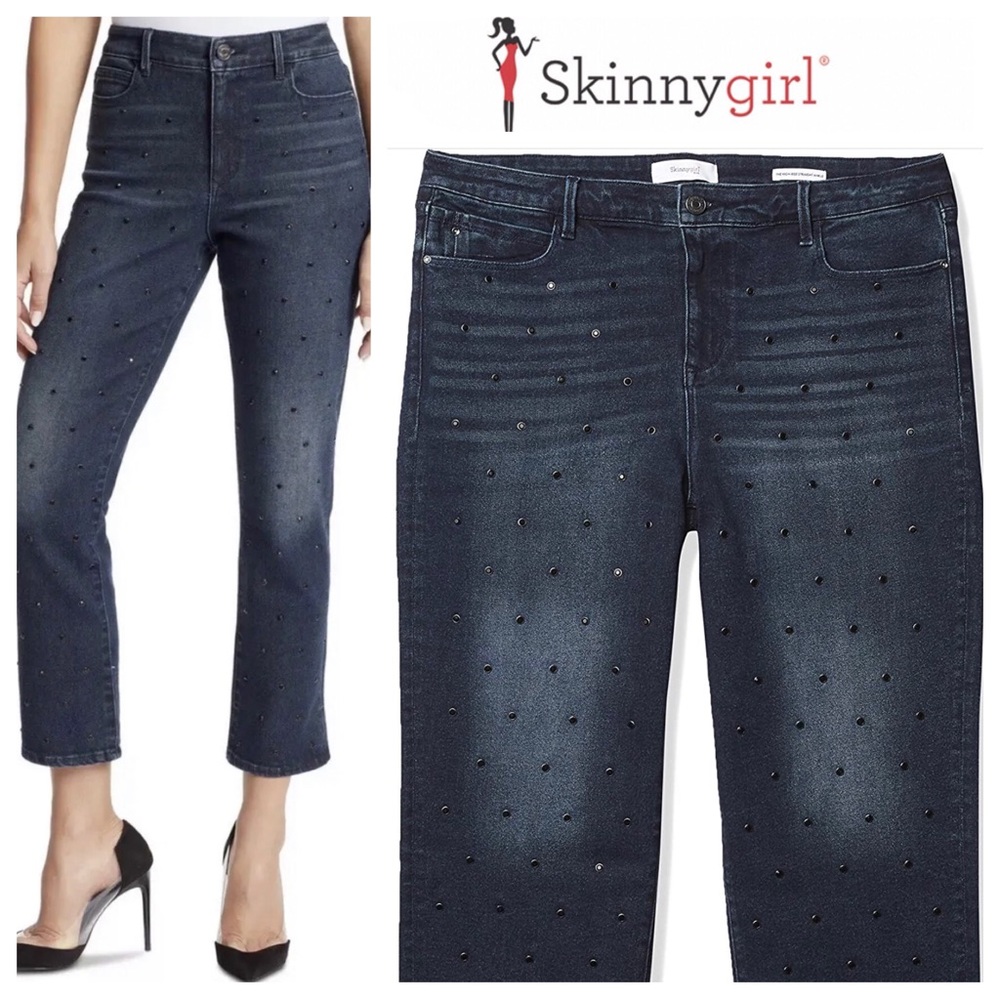 Skinnygirl Warren High-Rise Straight Ankle Jeans rhinestone Studs 26 / 2